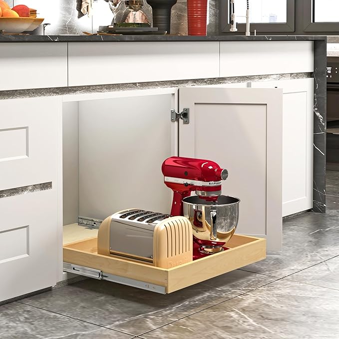 ALINE FURNITURE Pull Out Drawers for Cabinets Birch Wood, 27" W X 21" D Soft Close Slide Out Drawer for Kitchen Cabinets, Pull-out Shelves, Sliding Shelf for Pantry Cabinet Organizer