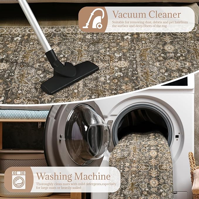 Washable 2'x3' Non Slip Rug Vintage Soft Low Pile Lightweight Boho Area Rugs for High-Traffic Areas (Entryway, Kitchen, Hallway), Farmhouse Decor