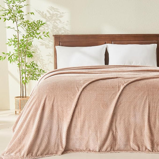 NEWCOSPLAY Super Soft King Blanket Taupe Premium Silky Flannel Fleece Leaves Pattern Lightweight Bed Blanket All Season Use (Taupe, King(90"x110"))