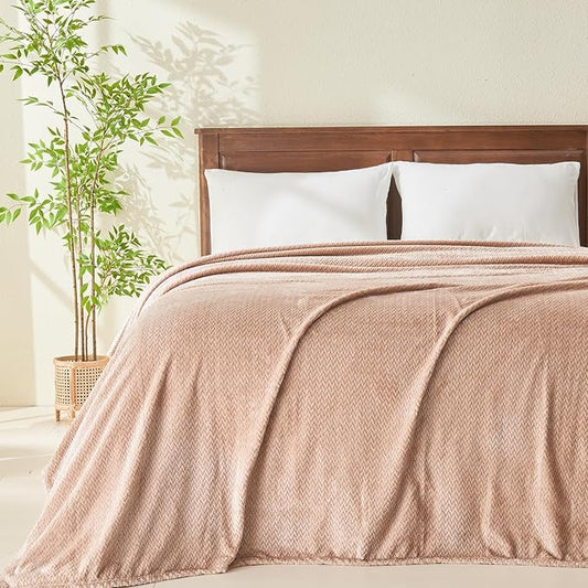 NEWCOSPLAY Super Soft Queen Blanket Taupe Premium Silky Flannel Fleece Leaves Pattern Lightweight Bed Blanket All Season Use (Taupe, Queen(90"x90"))