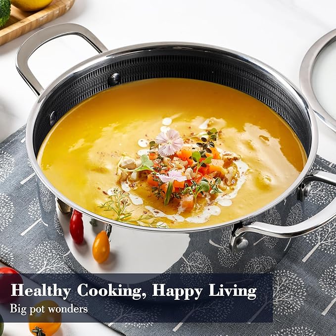 Hybrid Nonstick 6-Piece Pot Set with 2 Silicone Trivets, 1.5 QT, 2 QT, and 5.2-Quart Pots with Tempered Glass Lids, Stay-Cool Handles, Dishwasher Safe, Induction Ready, Compatible with All Cooktops