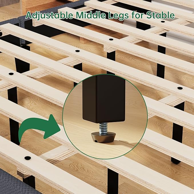 King Size Bed Frame, Upholstered Platform King Bed Frame with Fabric Headboard and Wooden Slats Support,No Box Spring Needed/Non-Slip Without Noise/Easy Assembly, Dark Grey