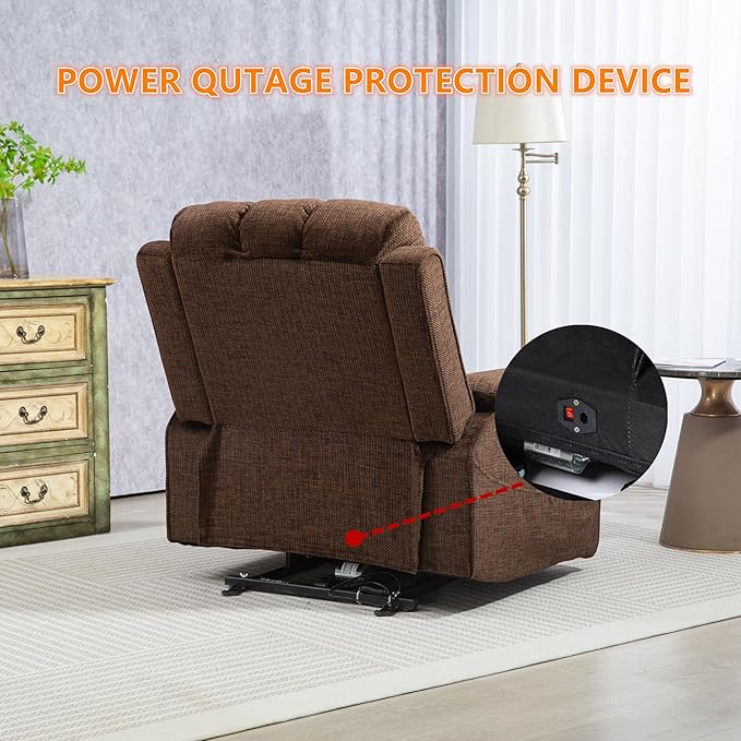 Oversized Lifting Recliners for Seniors, Extended Footrest, Big and Tall Recliners 400 lbs Lay Flat Recliner with Heat & Massage Side Storage Cup Holder for Elderly Relaxing