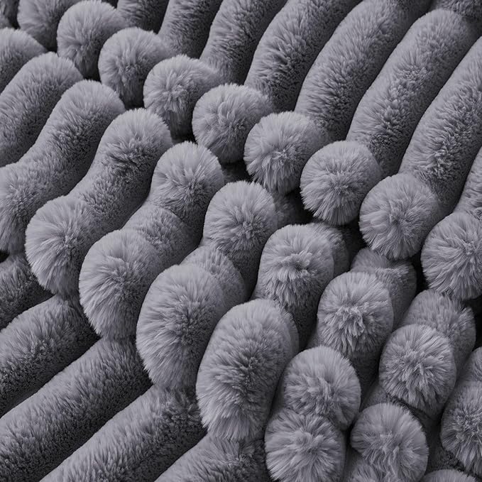 Faux Fur Throw Blanket for Couch, Cozy Warm Plush Striped Blanket for Sofa Bedroom Living Room, 50x60 Inches Grey