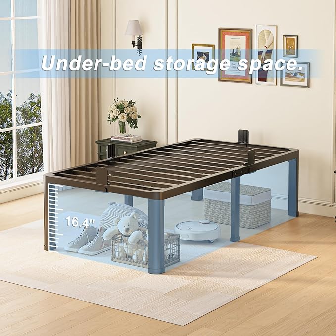 18 inch Twin XL Bed Frame with Round Corner Legs Mattress Slide Stopper,3500 lbs Heavy Duty Metal Platform,No Box Spring Needed,Easy Assembly,Noise Free
