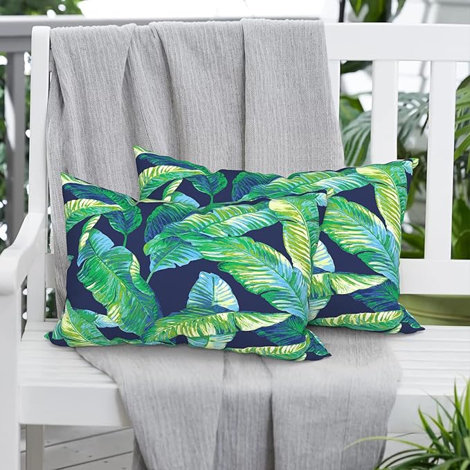 Pack of 2 Outdoor Lumbar Pillow Covers, All Weather Cushion Pillow Cases 12x20 Inch, Pillowcase for Patio Couch Decoration, Hanalei Lagoon