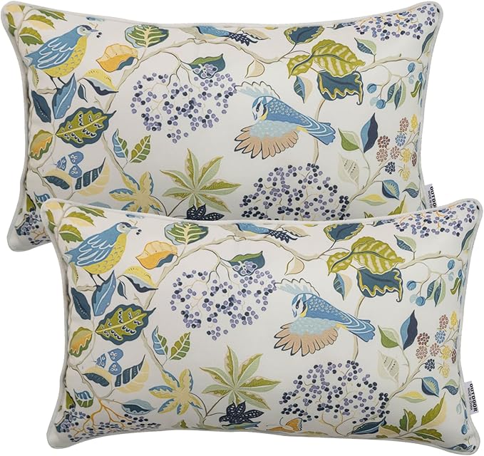 Pack of 2 Patio Lumbar Pillows, 12"x20" Fade Resistant Outdoor Waterproof Lumbar Pillow with Inners, Decorative Garden Lumbar Cushions for Home Patio Terrace Sofa Use