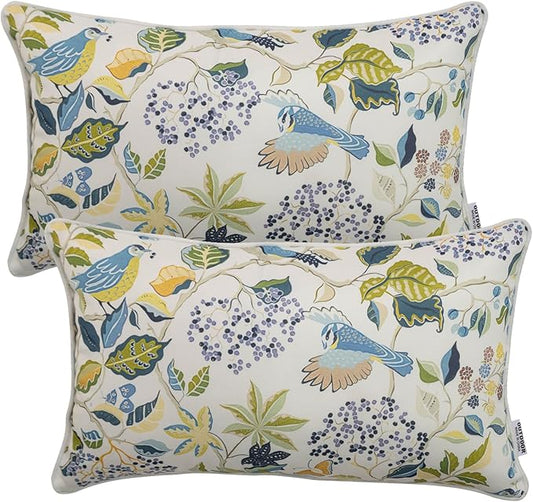 Pack of 2 Patio Lumbar Pillows, 12"x20" Fade Resistant Outdoor Waterproof Lumbar Pillow with Inners, Decorative Garden Lumbar Cushions for Home Patio Terrace Sofa Use