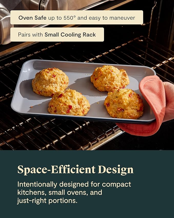 Caraway Nonstick Ceramic Small Baking Sheet (9x13”) – Non-Toxic, PTFE & PFOA Free – Oven Safe – Aluminized Steel Core – Mini Sheet Pan for Baking, Roasting & More - Slate