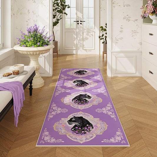 Runner Rug for Kitchen Non Slip 2'6"x8' Washable Rugs with Rubber Backing Soft Retro Lavish Leopard Floral Animal Carpet Runner for Kitchen, Laundry, Bedroom, Bathroom