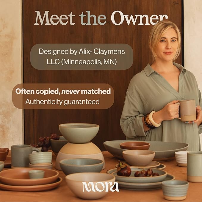 MORA Medium Dishes Set of 4, 30oz Ceramic Pottery Pasta Plate/Wide Bowls - Microwave, Oven and Dishwasher Safe - Harvest