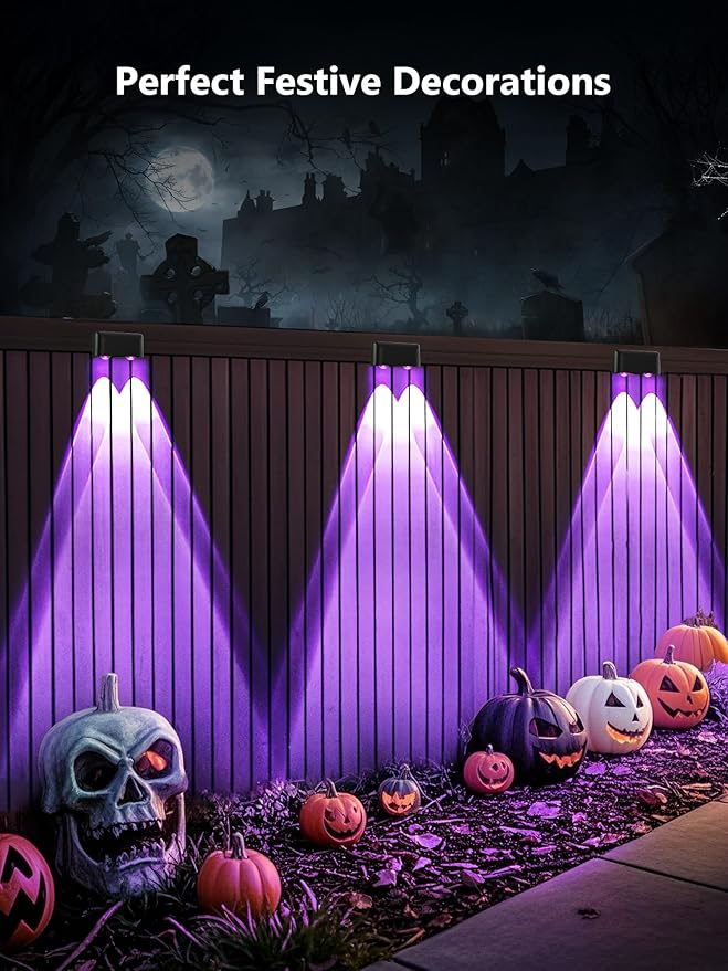 BrizLabs Smart Deck Lights, 6 Lamps RGBCW Outdoor Fence Lights Work with Alexa & Google Home, IP65 LED Patio Deck Lighting APP Controlled, Purple Orange Fence Lighting Music Sync for Patio Yard Garden