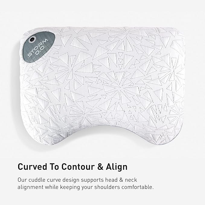 Bedgear Storm Cuddle Curve Performance Pillow - Size 0.0 - Cooling Bed Pillow for Side Sleepers - Medium Firmness- Washable and Removable Cover - 20" W x 26" L