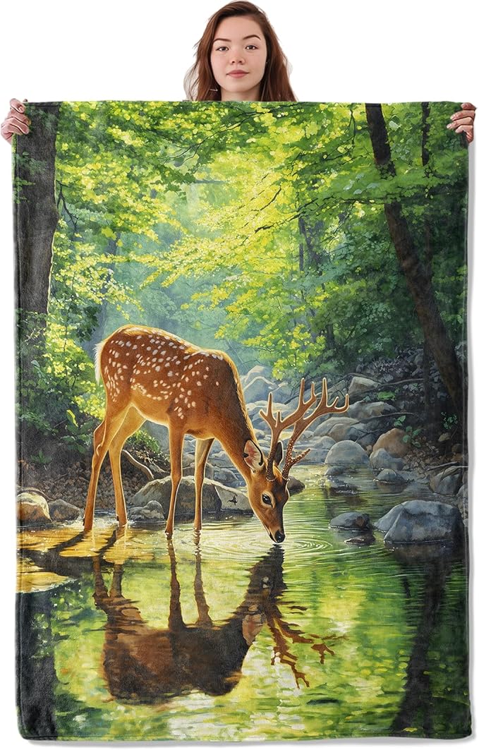 Funny Deer Blanket, Soft Cozy Warm Throw Blanket Gifts for Adults Kids Women, Lightweight Comfy Fuzzy Flannel Blankets for Couch, Travel, Car, Home Decor 50×40 Inch