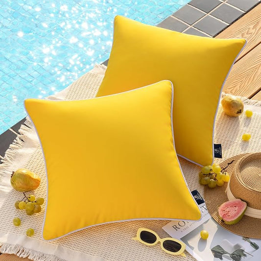 Phantoscope Pack of 2 Outdoor Waterproof Solid Throw Decorative Pillow Cover Decorative Square Outdoor Pillows Cushion Case Patio Pillows for Couch Tent Sunbrella (20''x20'', Yellow)