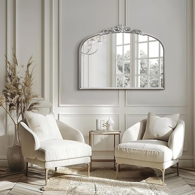 Micasso Silver Vintage Wall Mirror: 24"x 32" French Baroque Antique Arched Wall Mounted Mirror - Traditional Ornate Decorative Entryway Mirror for Home Decor/Entryway/Fireplace/Living Room/Hallway