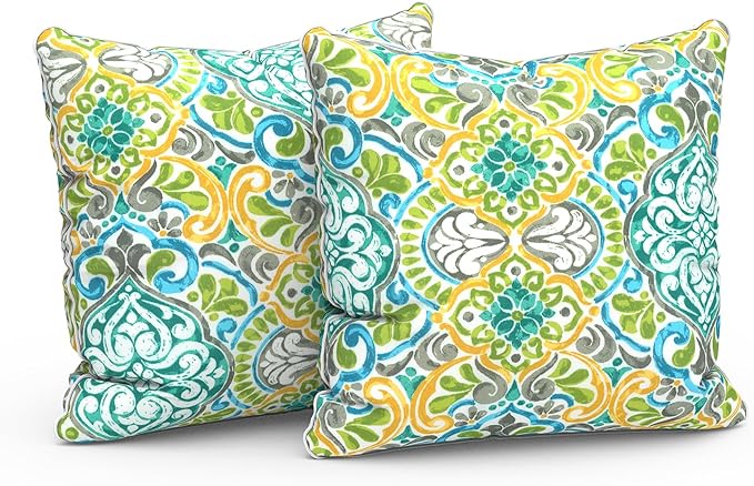 LVTXIII Outdoor/Indoor Throw Pillows, Decorative Patio Accent Pillows, Fluffy Water Repellent Garden Cushions for Home Patio Coach Sofa Use, 16×16 Inch, Pack of 2, Damask Green