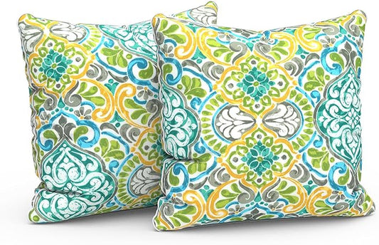LVTXIII Outdoor/Indoor Throw Pillows, Decorative Patio Accent Pillows, Fluffy Water Repellent Garden Cushions for Home Patio Coach Sofa Use, 20×20 Inch, Pack of 2, Damask Green