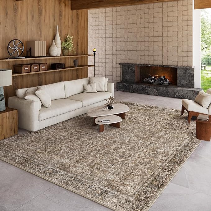 8x10 Washable Area Rugs Ultral Soft Non-Slip Stain Resistant Vintage Boho Large Carpet for High-Traffic Living Room & Dining Room