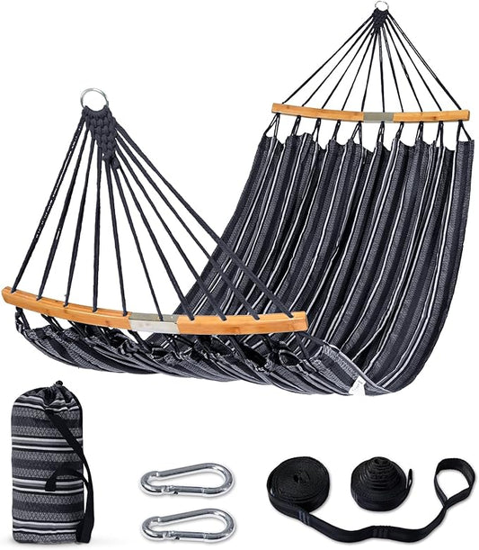 SUNCREAT Hammocks Double Hammock with Curved Spreader Bar, Outdoor Camping Portable Hammock with Carrying Bag & Tree Straps for Patio, Backyard, Balcony, Max 450lbs Capacity, Dark Gray