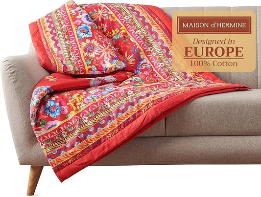 Maison d' Hermine Throw Blanket for Couch Lightweight Soft Warm Breathable Cotton Throw Blankets for Bed Girls Boys Women Men Gifts Sofa Travel Living Room Chair Bedding (60"x80", Happy Florals)