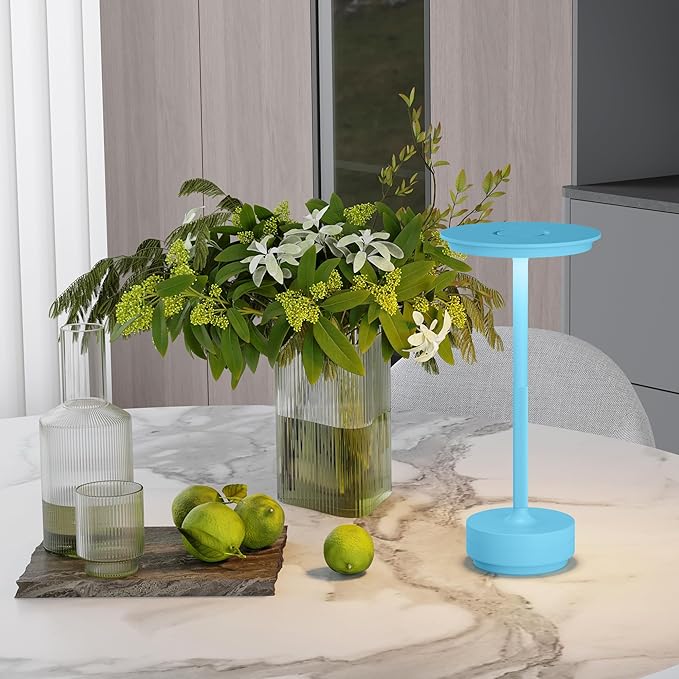 Rechargeable Cordless Table Lamps, Portable 5000mAh Outdoor Table Light, 3 Color Stepless Dimming LED Table Lamp with Memory Function, for Home/Dinner/Patio/Restaurant.(Blue)