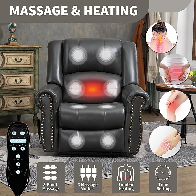 Recliner Chairs for Adults, Oversized Bedroom Chair with Massage, Sofa Chair Home Theater Seating with Lumbar Support, Comfortable Lift Chair for Elderly, Glider Nursery Chair for Living Room