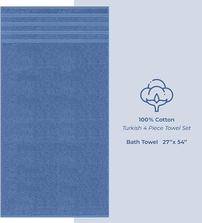 American Soft Linen Luxury 4 Piece Bath Towel Set, 600 GSM 100% Cotton Turkish Bath Towels for Bathroom, 27x54 in Extra Large Bathroom Shower Towels, Electric Blue