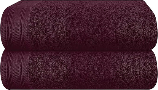 Cotton 2 Pack Oversized Bath Towel Set 28x55 inches, Large Bath Towels, Ultra Absorbant Compact Quickdry & Lightweight Towel, Ideal for Gym Travel Camp Pool - Burgundy