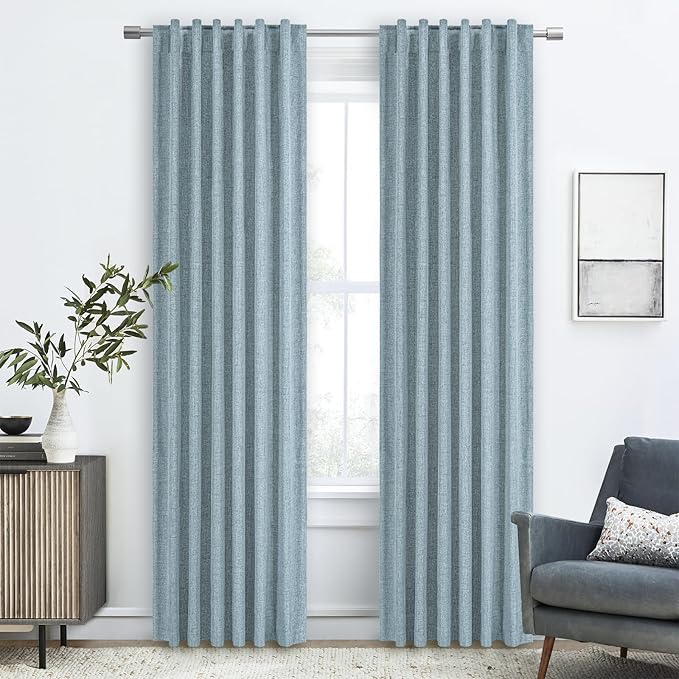 Blackout Curtains 84 Inches Long, Dusty Blue 100% Blackout Curtains for Bedroom - 2 Panels, 52x84 Inch, Room Darkening Curtains for Living Room, Back Tab and Rod Pocket Curtains