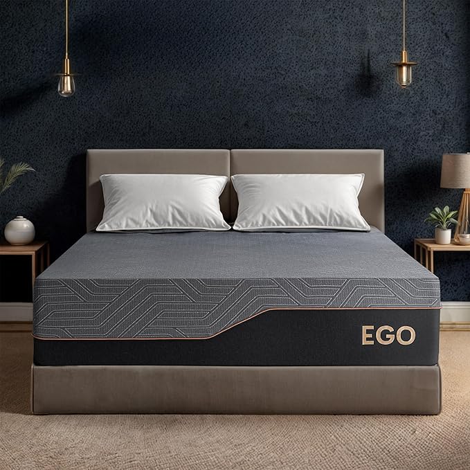 EGOHOME 14 Inch California King Mattress, Copper Gel Memory Foam Mattress for Pain Relief, Therapeutic Mattress in a Box, CertiPUR-US Certified, Fiberglass Free Medium Mattress, Black