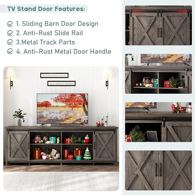 80 Inch Large Farmhouse TV Stands for 90 inch TV w/Adjustable Shelves