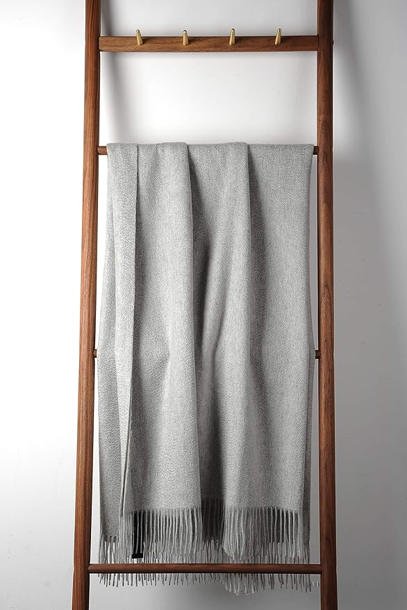 EP Mode 100% Pure Cashmere Throw Blanket for Sofa, Classic Design with Gift Box (Lt. Heather Grey)