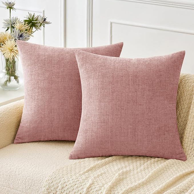 MIULEE Pack of 2 Couch Valentines Throw Pillow Covers 16x16 Inch Soft Spring Blush Pink Chenille Pillow Covers for Sofa Living Room Solid Dyed Pillow Cases
