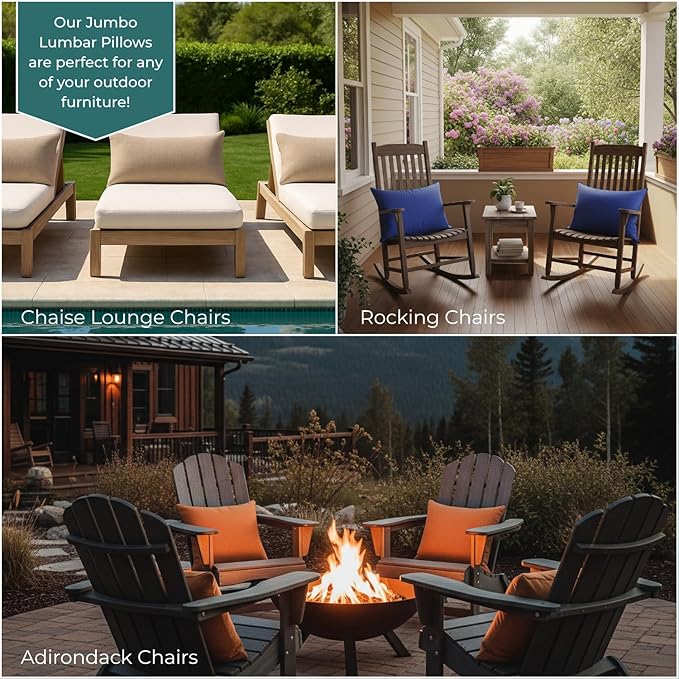 RSH Décor - Sunbrella Jumbo Lumbar Throw Pillows – Set of 4 | 26" x 16" | Indoor Outdoor – Patio, Lounge, Adirondack, Deck | Water & Fade-Resistant | Includes Down-Alternative Inserts | Dolce Oasis