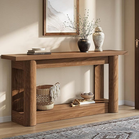 Tribesigns 63-Inch Farmhouse Console Table, Narrow Long Sofa Table Behind The Couch, 2-Tier Storage Entryway Furniture for Hallway, Entrance, Living Room, Rustic Brown
