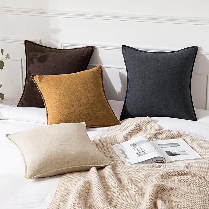 MIULEE Decorative Linen Euro Sham Pillow Covers 24x24 Hazel Boho Farmhouse Neutral Couch Throw Pillows for Bed Pack of 2 Accent Modern Pillowcase Sofa Livingroom Home Decor