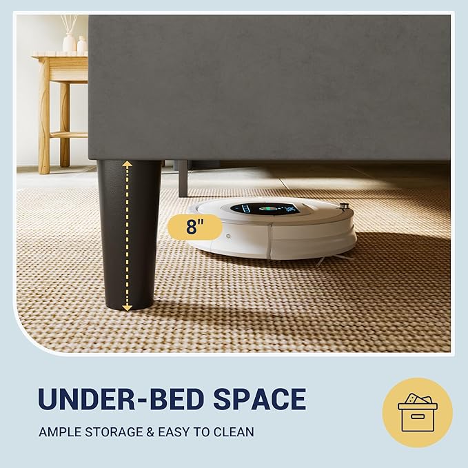 Allewie King Size Velvet Platform Bed Frame with Vertical Tufted Wingback Headboard, Easy Assembly, Under Bed Storage, No Box Spring Required, Modern Style, Grey