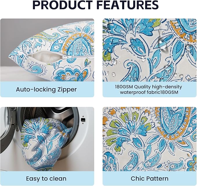 Throw Pillows Waterproof 18×18 Inch with Insert, Decorative Toss Pillows Set of 2, Rain-Proof, Fade Resistant for Patio Furniture, Sofa, Couch, Garden