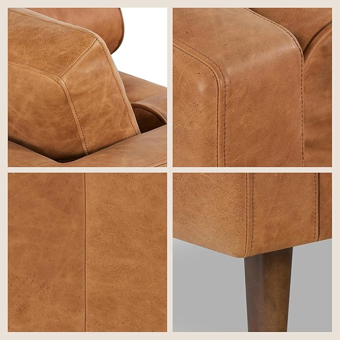 Poly & Bark Napa Lounge Chair - Leather Chair with Tufted Back - Full-Grain Living Room Armchair with Feather-Down Topper - Single Couch - Vintage Italian Leather in Cognac Tan