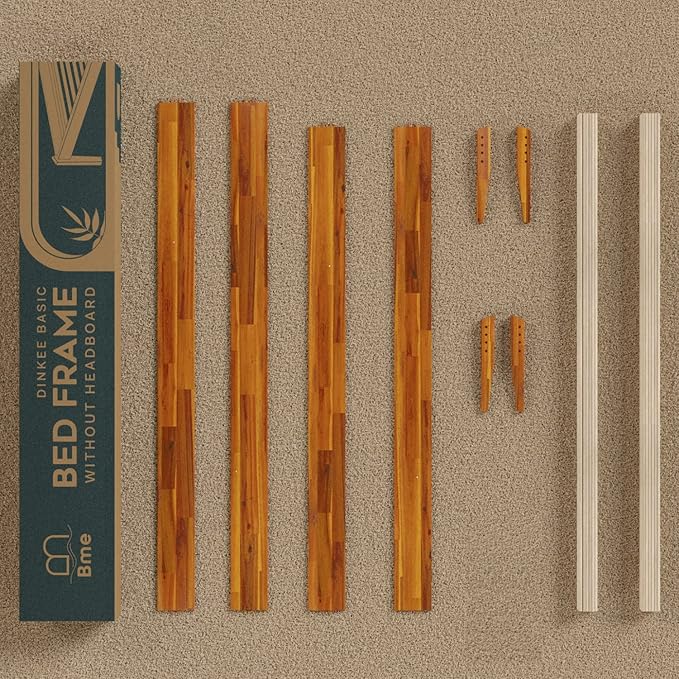 Bme Dinkee Twin Bed Frames without Headboard, Acacia Wood 15 Inch Platform Bed, Slat Support, Japanese Joinery Bed, No Box Spring Needed, Easy Assembly, Minimalist Modern and Bohemian Style, Caramel