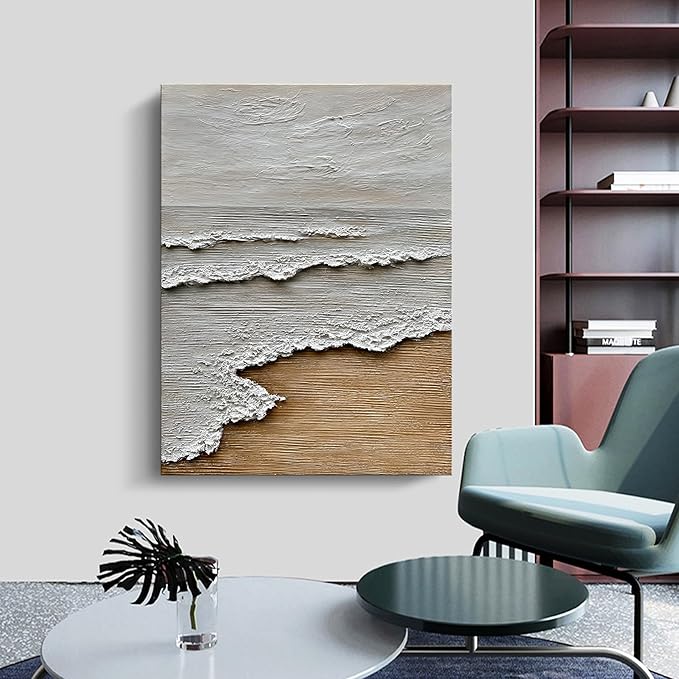 Art Hand Painted Modern Abstract Art Oil Painting White Sea Wave Landscape Home Office Corridor Wall Decorative Art 40x28 Inch