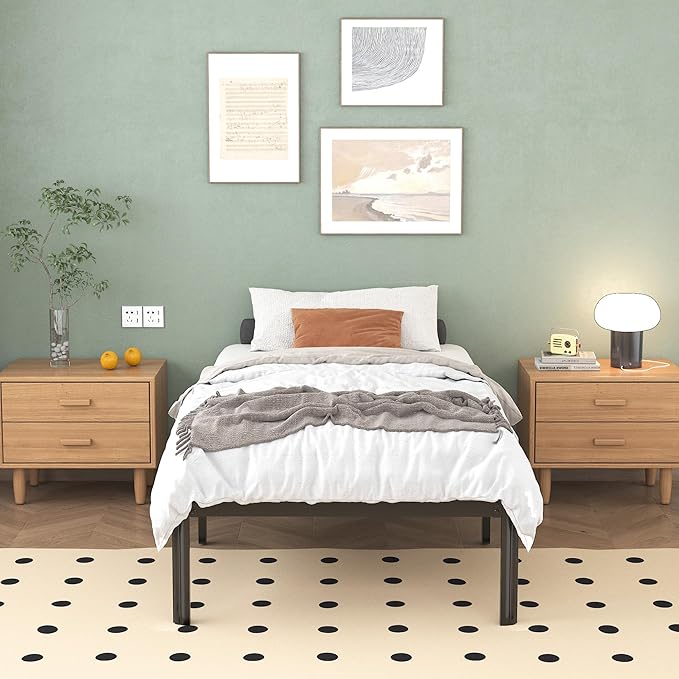 14 Inch Twin XL Bed Frames with Rounded Corner Legs, 1000 LBS Heavy Duty Metal XL Twin Platform No Box Spring Needed, Noise Free, Easy Assembly, Black