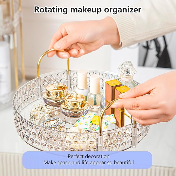 Rotating 2-Tier Makeup Organizer, Large-Capacity Storage with Brush Holder, Perfect for Vanity & Countertop