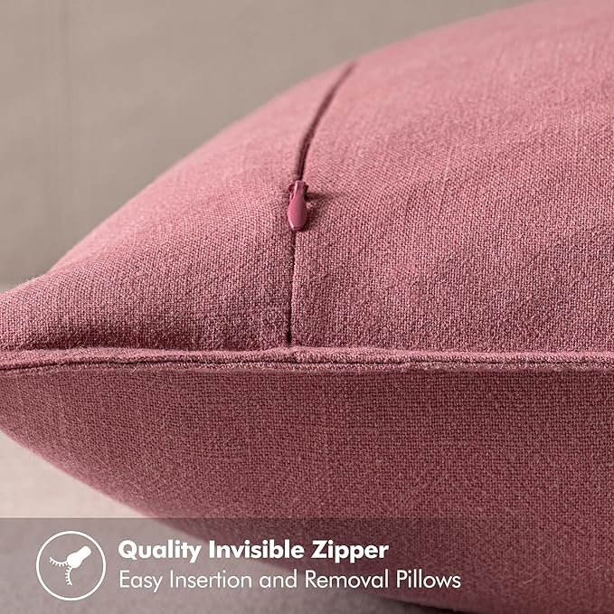 MIULEE Decorative Linen Euro Sham Pillow Covers 22x22 Inch Cranberry Red Boho Farmhouse Neutral Couch Throw Pillows for Bed Pack of 2 Accent Modern Pillowcase Sofa Livingroom Home Decor