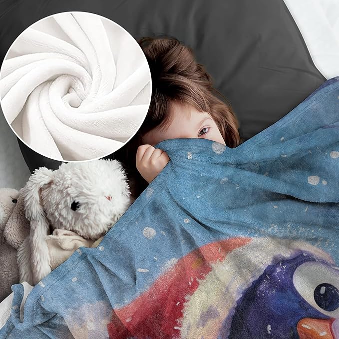 Penguin Blanket for Women, Boys, Girls - Flannel Throw for Sofa, Couch, Bed, Living Room - Soft Warm Cozy Skating Penguin Decor - 60" x 50"