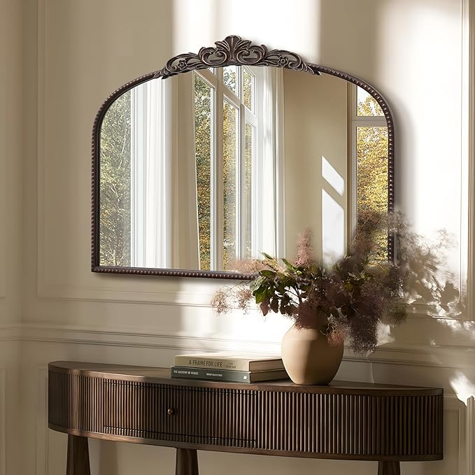 Micasso Bronze Vintage Wall Mirror: 24"x 32" French Baroque Antique Arched Wall Mounted Mirror - Traditional Ornate Decorative Entryway Mirror for Home Decor/Entryway/Fireplace/Living Room/Hallway