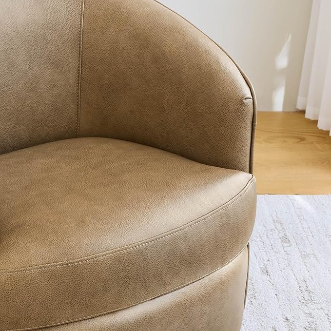CHITA Genuine Leather Swivel Barrel Chair, Modern Comfy FSC Certified Upholstered Leather Accent Chair for Living Room, Fully Assembled, Mocha