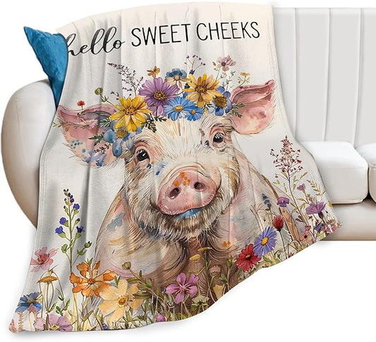 Funny Pig Farm Throw Blanket - Soft, Warm & Cozy Fleece for Couch, Sofa, Bed - 50"x40" - Funny Animal Gift for Girls, Women, Men, Kids, Adults