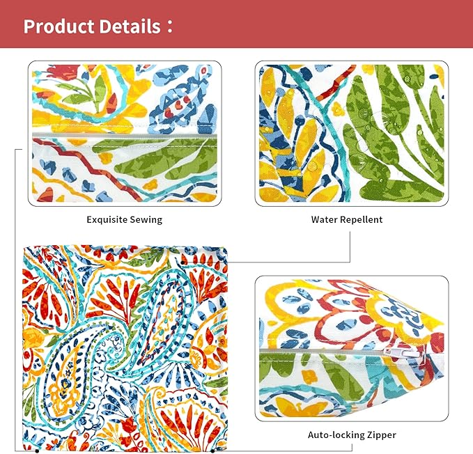 Outdoor Throw Pillow Covers 18”x18”, Decorative Pillow Covers for Patio Furniture, Modern Cushion Cases for Garden Couch Home Sofa Bed Office Chair, Pack of 2, Paisley Multi